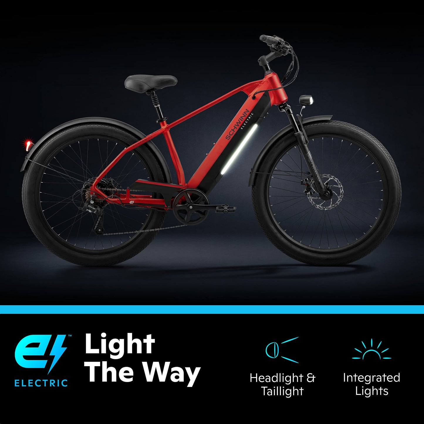 Schwinn Coston CE Hybrid Electric Bike for Adults, 20MPH eBike, Up to 35 miles on a Single Charge, 27.5-Inch Wheels, 7-Speed, Small/Medium Step-Over Frame, Matte Red