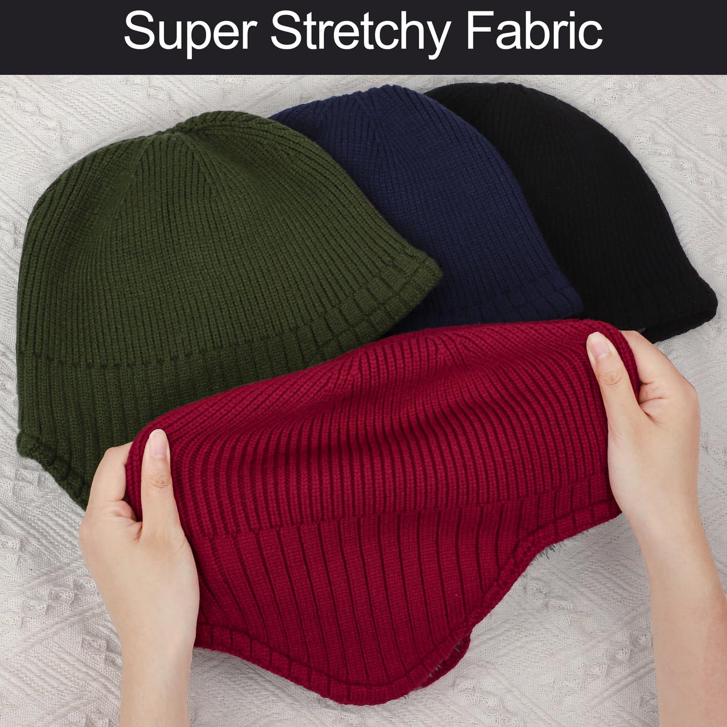 Apoway 4 Pack Winter Warm Earflap Hat Thick Fleece Lined Beanie with Ear Cover Stretchy Watch Skull Cap for Men Women