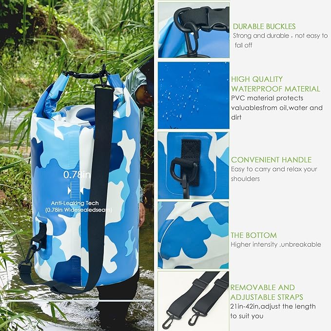 Waterproof Dry Bag Backpack 5L/10L/20L/30L/40L, Roll Top Floating Waterproof Storage Bags for Kayaking, Boating, Swimming, Hiking, Camping and Fishing