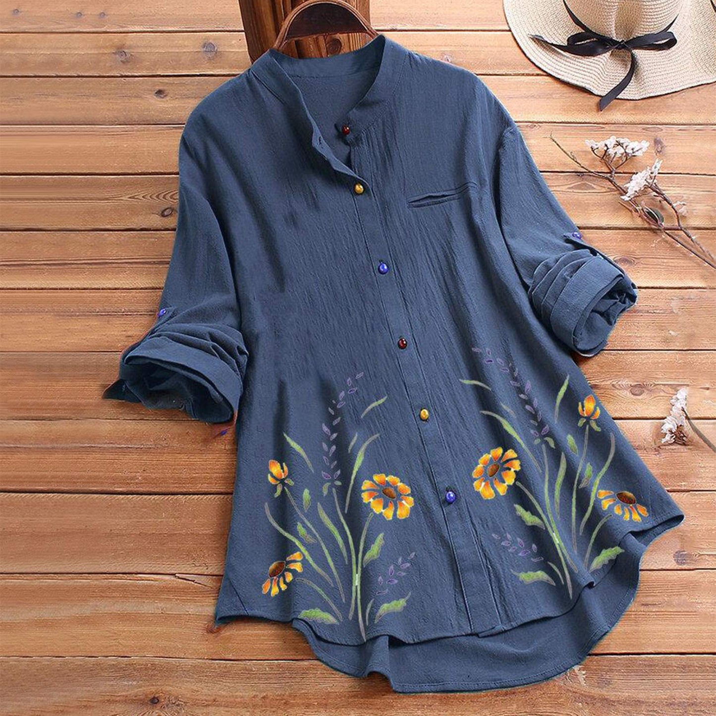 Aniywn Women Round Neck Lace Up Lace Patchwork Flare Pullover Top Casual Plus Size 3/4 Sleeve Floral Printed T-Shirt