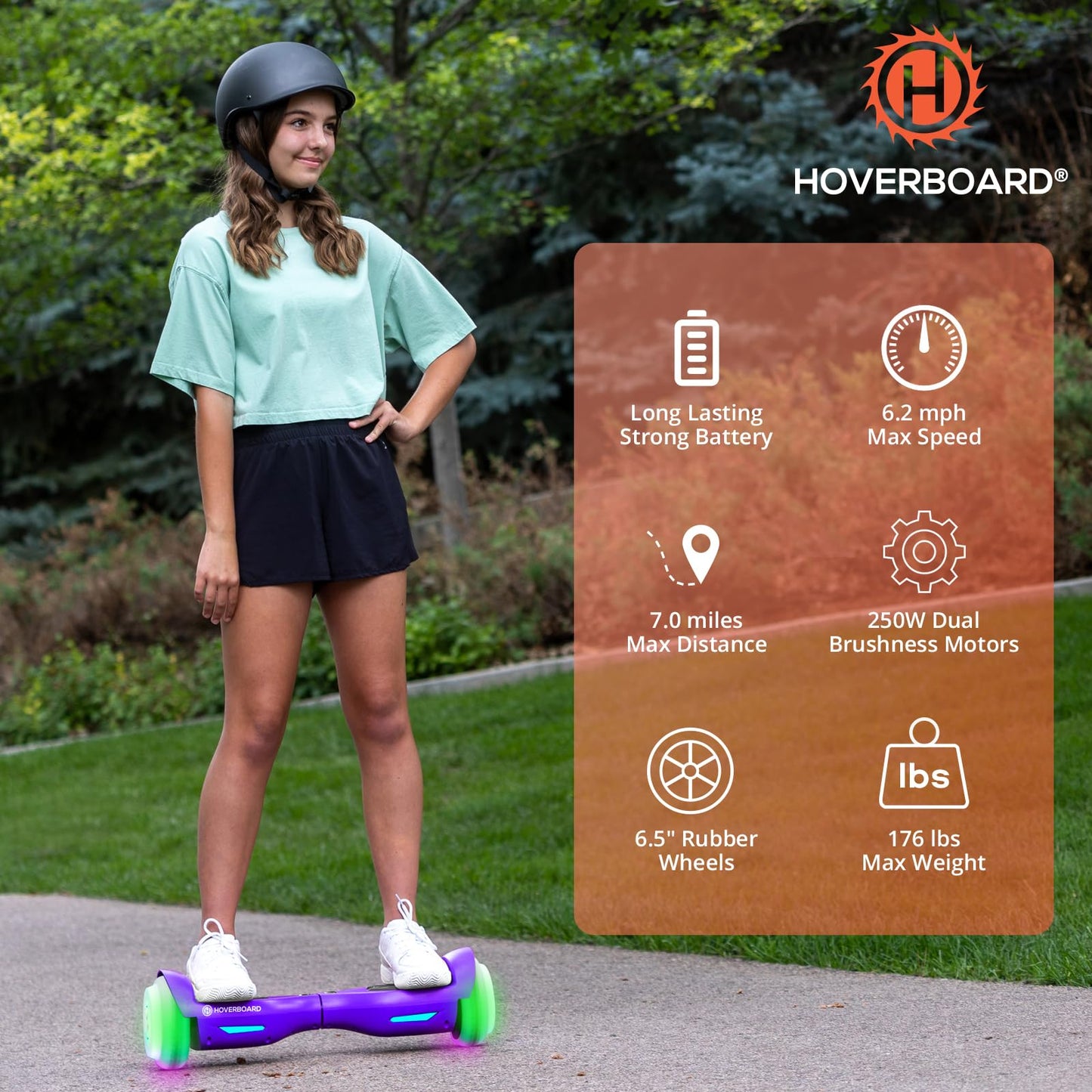 Trinity Max Hoverboard for Kids Ages 6-12, 6.5" LED Wheels & Music Speaker, Powerful Self Balancing Scooter for Kids Gifts, UL2272 Certified(Purple)