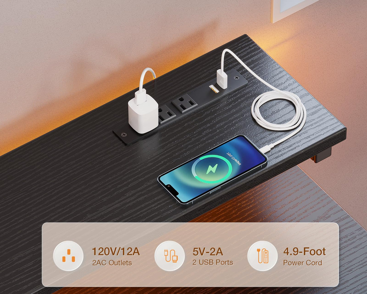 ODK 48 Inch Computer Desk with 3 Drawers and USB Power Outlets, Home Office Desks with LED Lights and Adjustable Monitor Stand, Work from Home, Modern Work/Writing/Study Table for Bedroom, Black