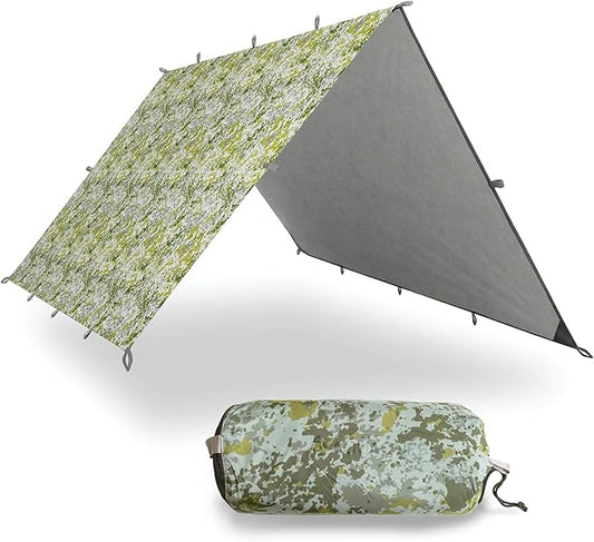 AquaQuest Safari Camping Tarp - Lightweight Durable Rain Fly - Waterproof Camping Essentials for Hiking, Backpacking & Hammock, 10 x 7 ft, Boulder Camo