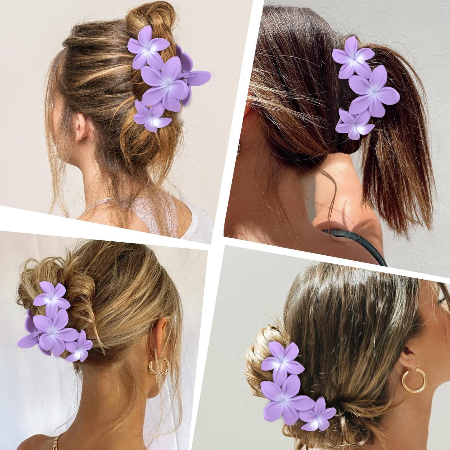 ANBALA Hair Clip, 4PCS Flower Design Plumeria Hair Clips, Large Non-Slip Strong Hold Claw Clips for Thick Hair, Beach Hair Accessories for Women Girls (Purple)
