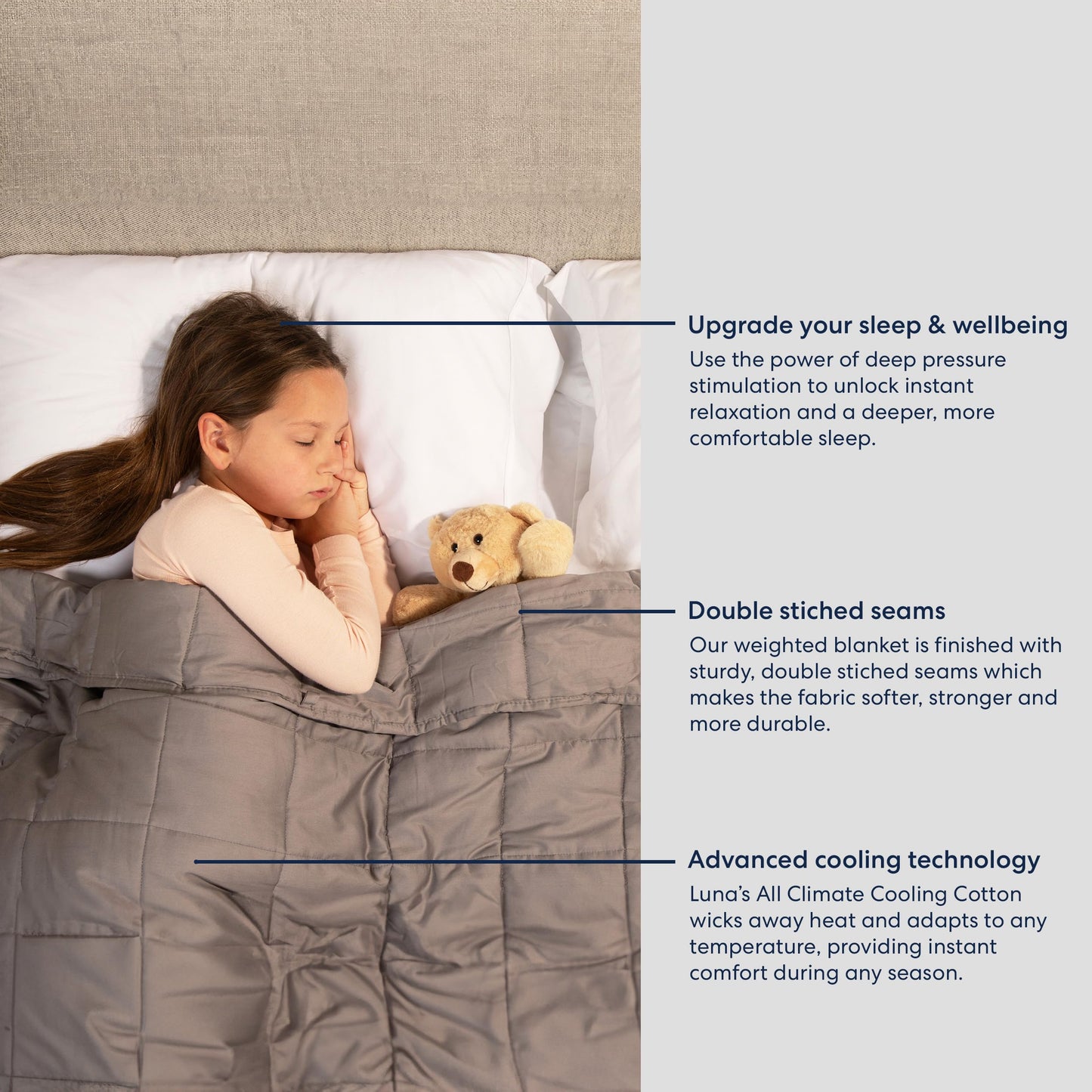 Luna Luxe Cotton Weighted Blanket Kids - Premium Soft Weighted Blanket for Kids - Travel Blanket [5lbs - Child - 36" x 48"] [Light Grey]