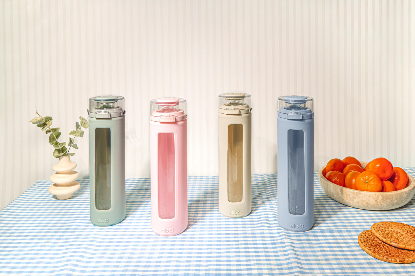 Ello Syndicate 20oz Reusable Glass Water Bottle with One-Touch Leak Proof Flip Lid, Protective Non-Slip Silicone Sleeve, Carry Loop for Coffee, Tea and Water, BPA-free, Dishwasher Safe, Sage
