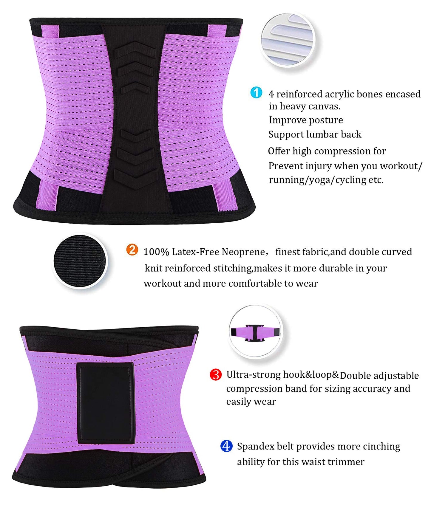 VENUZOR Waist Trainer Belt for Women - Waist Cincher Trimmer - Slimming Body Shaper Belt - Sport Girdle Belt (UP Graded)(Purple,S)