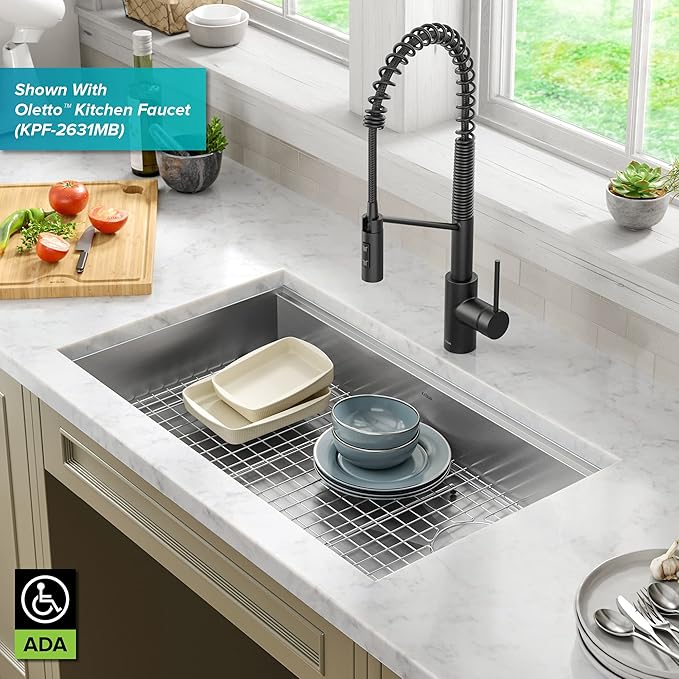 Kraus KWU110-32/5.5 Kore ADA Workstation 32-inch Undermount 16 Gauge Stainless Steel Single Bowl Kitchen Sink with Accessories, 32 Inch