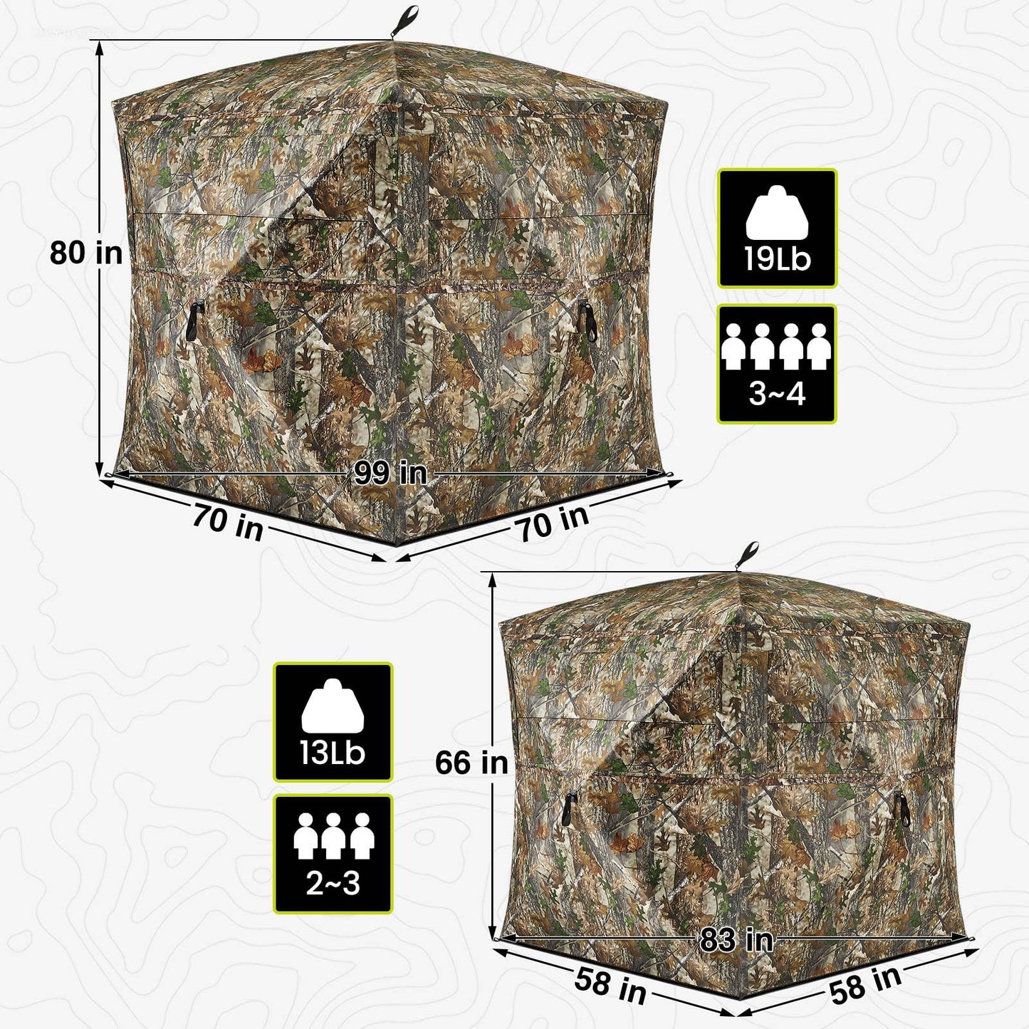 TIDEWE Hunting Blind See Through with Carrying Bag, 3-4 Person Pop Up Ground Blinds 270 Degree, Portable Resilient Hunting Tent for Deer & Turkey Hunting (Camouflage)
