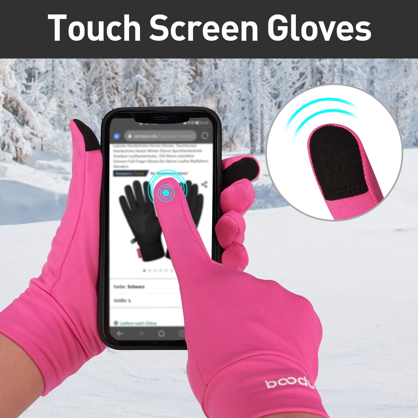 Arcweg Running Gloves Winter Thermal Anti-Slip Touchscreen Gloves Windproof Fleece Lining Gloves Men Women for Sports Walking Cycling Driving Riding Bike Red S/M