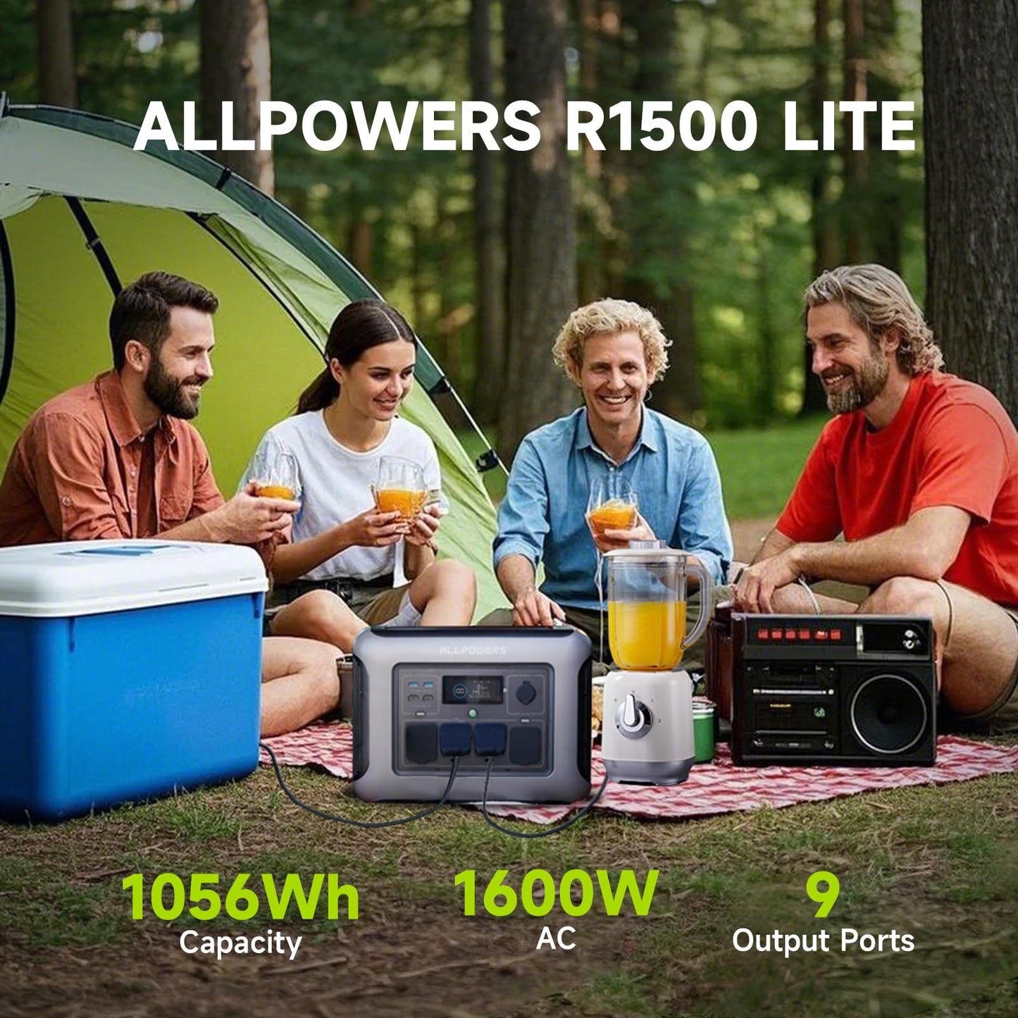 ALLPOWERS R1500 LITE Portable Power Station with SP033 Solar Panel, 1600W 1056Wh LiFePO4 Solar Generator with 200W Panel Included, Portale Power with UPS Function, Fast Charging