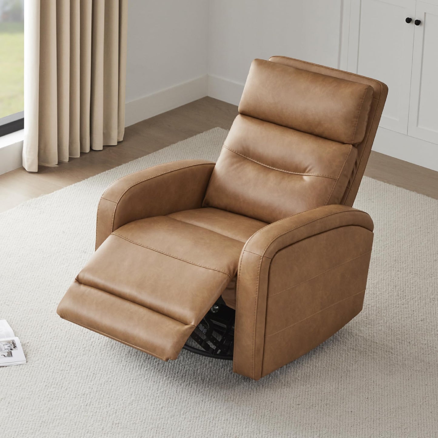 Watson & Whitely Swivel Power Recliner Glider Rocker, Small Recliner Chairs for Living Room, Faux Leather in Camel