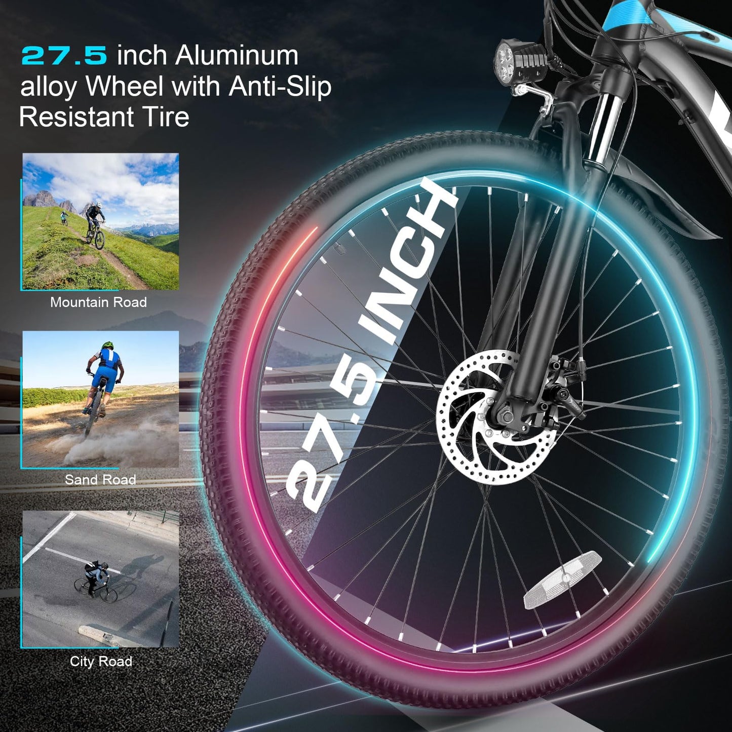 Vivi Electric Bike, 27.5" Electric Bike for Adults, Peak 1000W Ebike 22MPH Electric Mountain Bike with 48V 499.2WH Battery, Up to 50 Miles, 21 Speed Adult Electric Bicycles, UL 2849 Certified
