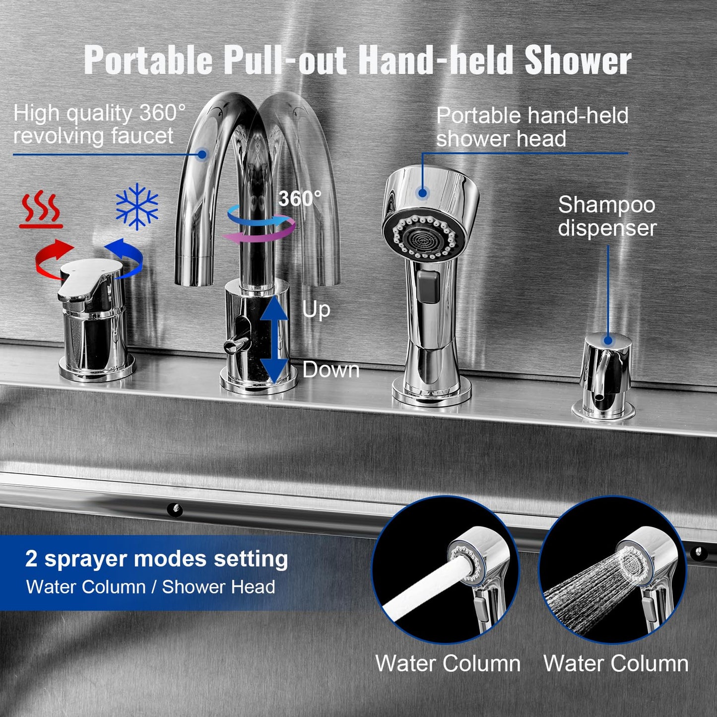 Professional Dog Washing Station 50" w/Integrated Ramp for Home, Stainless Steel Bathing Station for Large, Medium & Small Pet Dog Grooming Tub with Door, Storage Drawer