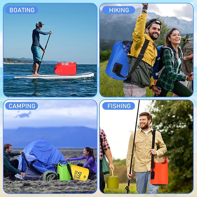 Jexine 10 Pack Dry Bag Waterproof, 5L Ultralight Dry Sacks Roll Top Storage Bag Backpack Camping Portable Outdoor Bags Keep Gear for Backpacking Kayaking Hiking Swimming Fishing Boating(Multicolor)