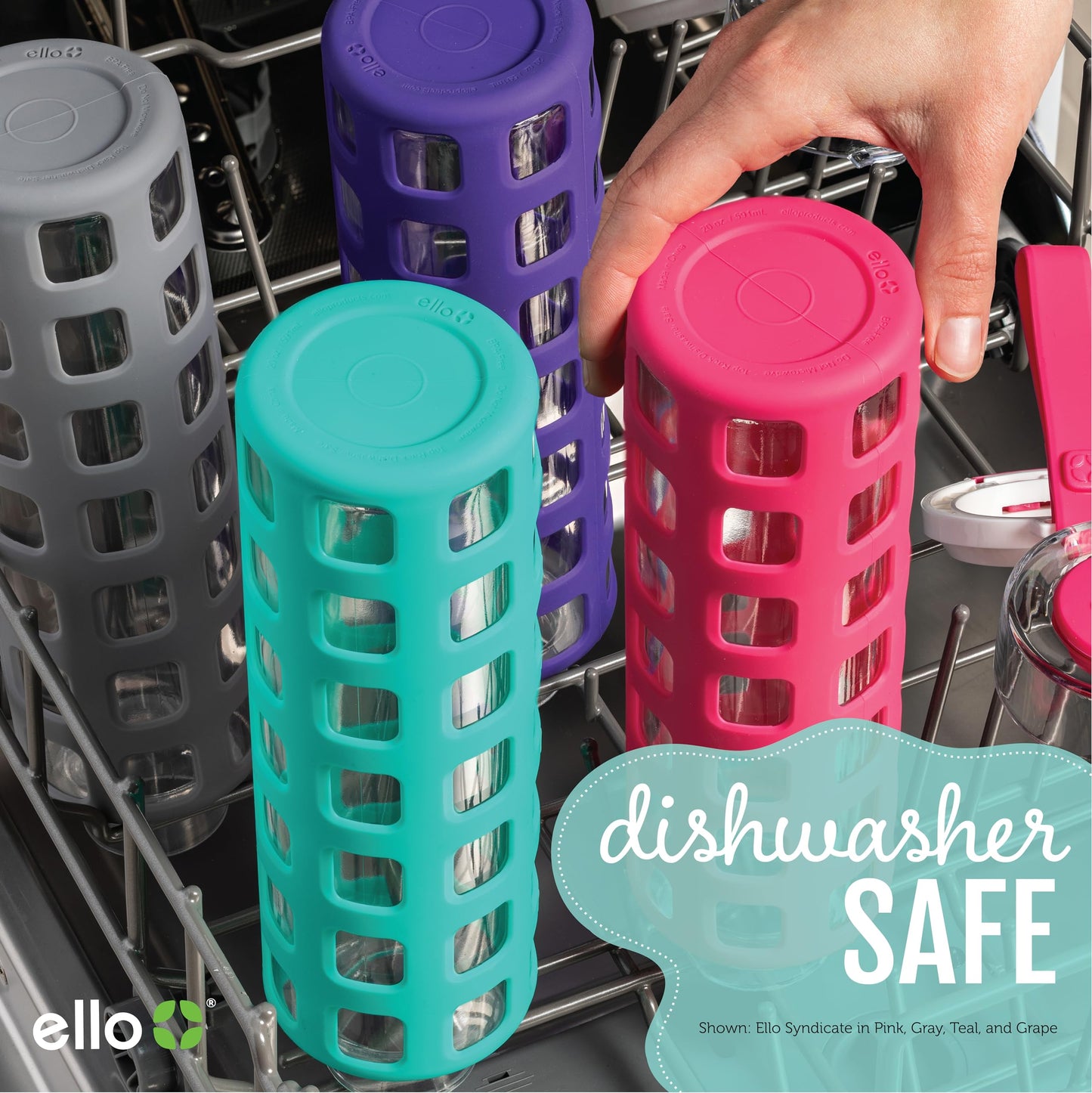 Ello Syndicate Glass Water Bottle with One-Touch Flip Lid , Mint, 20-ounce