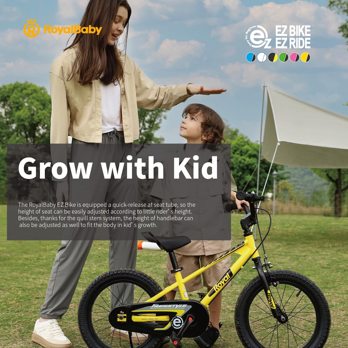 Royalbaby EZ Toddlers Kids Bike, 14 Inch Balance & Pedal Convertable Bicycle, Beginners Learning Bike for Boys Girls Ages 3-5 Years, 14" Wheel White