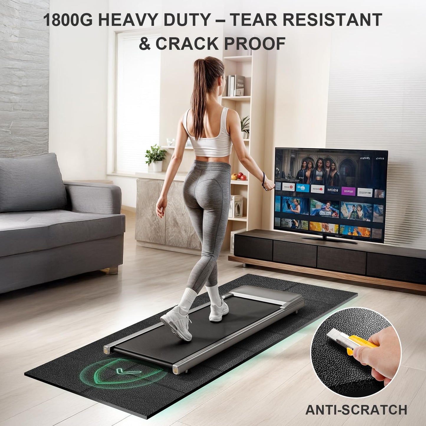 Foldable Treadmill Mat Walking Pads, Bike Exercise Equipment Mat, 1/4" Thick, 68"x24" Anti-Slip Waterproof Floor Protector for Carpet, Home Hardwood, Home Gyms, Workout Fitness Machines, Yoga, Gift