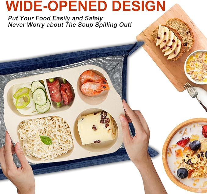 Mziart Dark Blue Oxford Cloth Lunch Bag, 8.86L x 5.12W x 10H, 2 Gallon Capacity, Insulated Aluminum Foil Interior, Leakproof and Lightweight