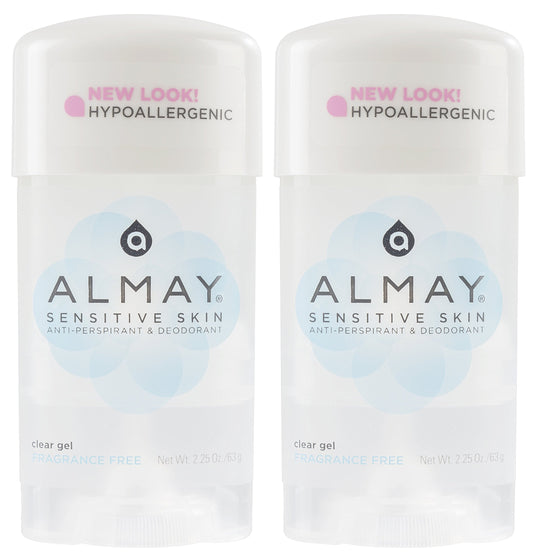 Almay Sensitive skin Clear Gel, Anti-Perspirant & Deodorant, Fragrance Free, 2.25-Ounce Stick (Pack of 2)