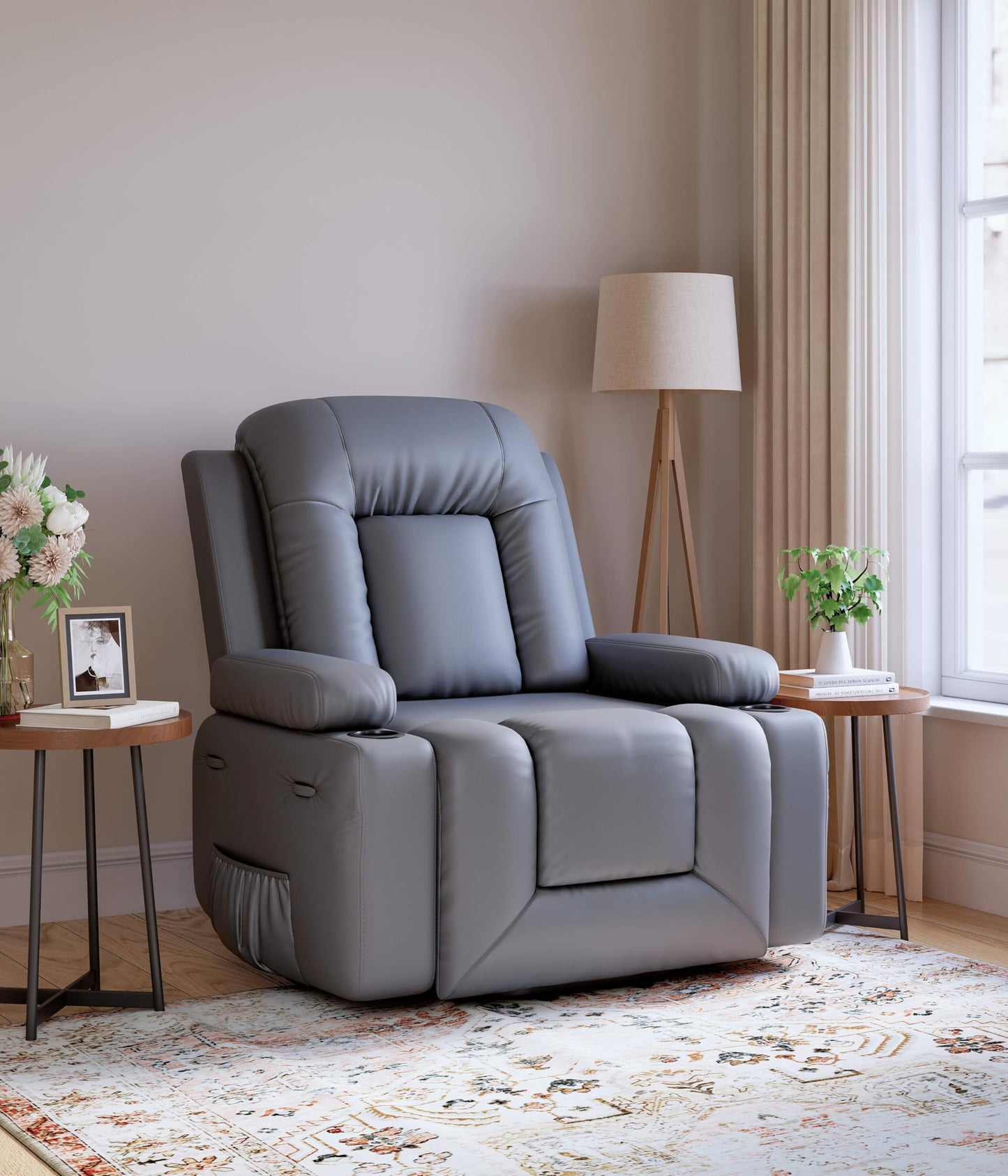 Power Lift Recliner Chair - Heat and Massage, Faux PU Electric Lift Recliner for Elderly & Mobility Impaired, Adjustable Back and Legs, Heavy Duty Lift Chair for Seniors