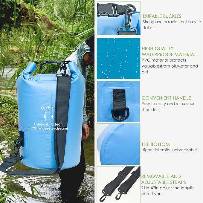 Waterproof Dry Bag Backpack 5L/10L/20L/30L/40L, Roll Top Floating Waterproof Storage Bags for Kayaking, Boating, Swimming, Hiking, Camping and Fishing