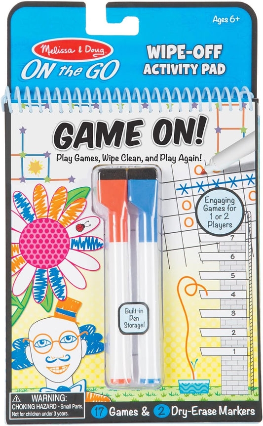 Melissa & Doug On the Go Game On! Reusable Games Wipe-Off Activity Pad Reusable Travel Toy with 2 Dry-Erase Markers - FSC Certified