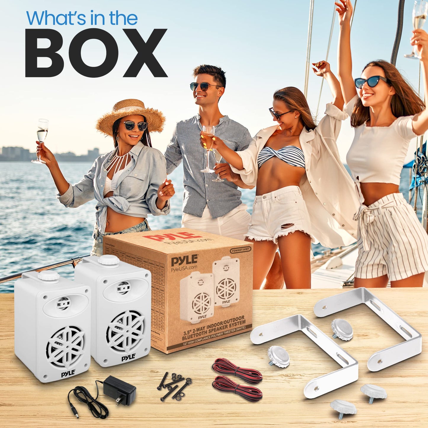Jovial Bluetooth Indoor Outdoor Speakers Pair-200 Watt Dual Waterproof 3.5” 2-Way Full Range Speaker System w/1/2” High Compliance Polymer Tweeter-Home,Boat,Marine,Deck,Patio,Poolside(White)