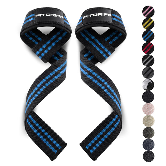 Fitgriff® Lifting Wrist Straps for Weightlifting, Gym, Deadlift, Workout (Made of Premium Cotton & Padded) - Men & Women (Standard, Black/Blue)