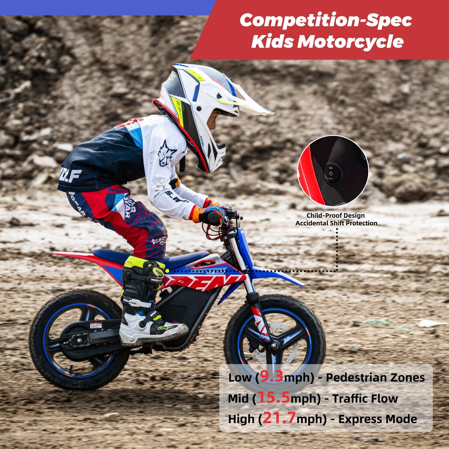 RFN SX-E500 36V Electric-Dirt-Bike, MAX 700W Electric Motorcycle 21.7 mph Max Speed & 15.5 Mile Range, 3-Speed Electric Bike for Kids Ages 4-8