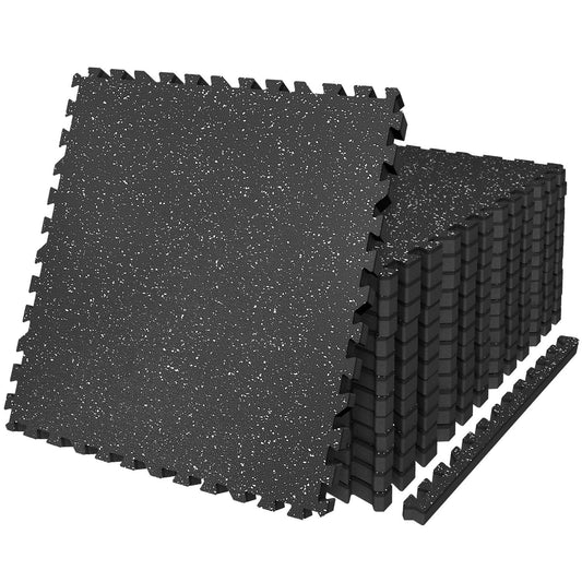 AIRHOP 0.79in Thick 48 Sq Ft Exercise Equipment Mats, 12 Tiles Upgraded Rubber Top with High Density EVA Foam, Large Interlocking Puzzle Gym Flooring for Home Gym, Heavy Weight Workout,Black & White
