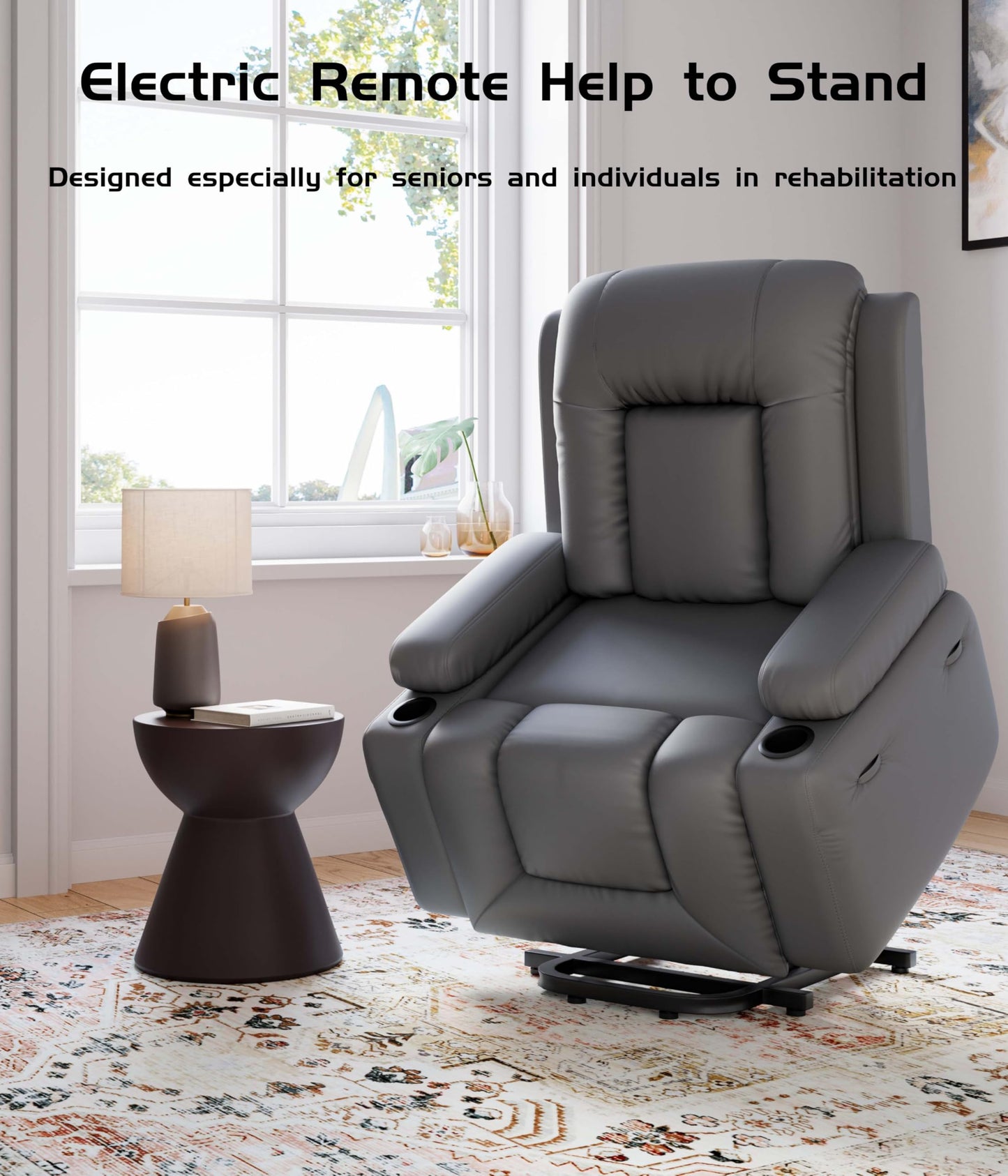 GarveeHome Oversized Wide Power Lift Recliner Chair - Heat and Massage, Faux PU Leather, Adjustable Back and Legs, Electric Lift Chair Designed for The Elderly and People with Mobility impaired