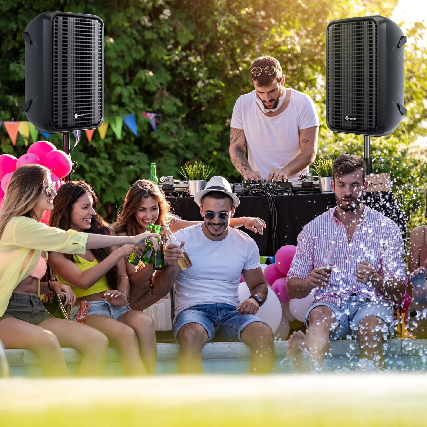 NBVOICE Professional Portable All-in-One 2-Way PA System Suitcase-Style Design with 8-Channel Mixer and 2X Speaker Stands,Bluetooth, Microphone, Remote Control for Performances, Presentations