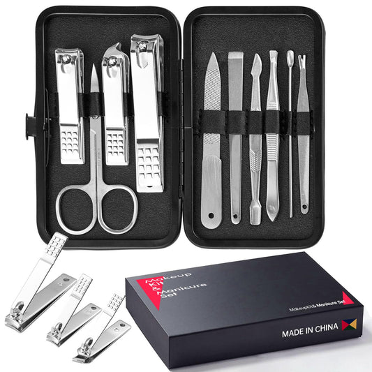 10 Piece Nail Kit, Manicure Kit, Nail Care Kit for Women, Manicure Pedicure Set, Nail Clippers Toenail Clippers Kit, Professional Manicure Kit Pedicure Kit, with Luxurious Travel Case - Black