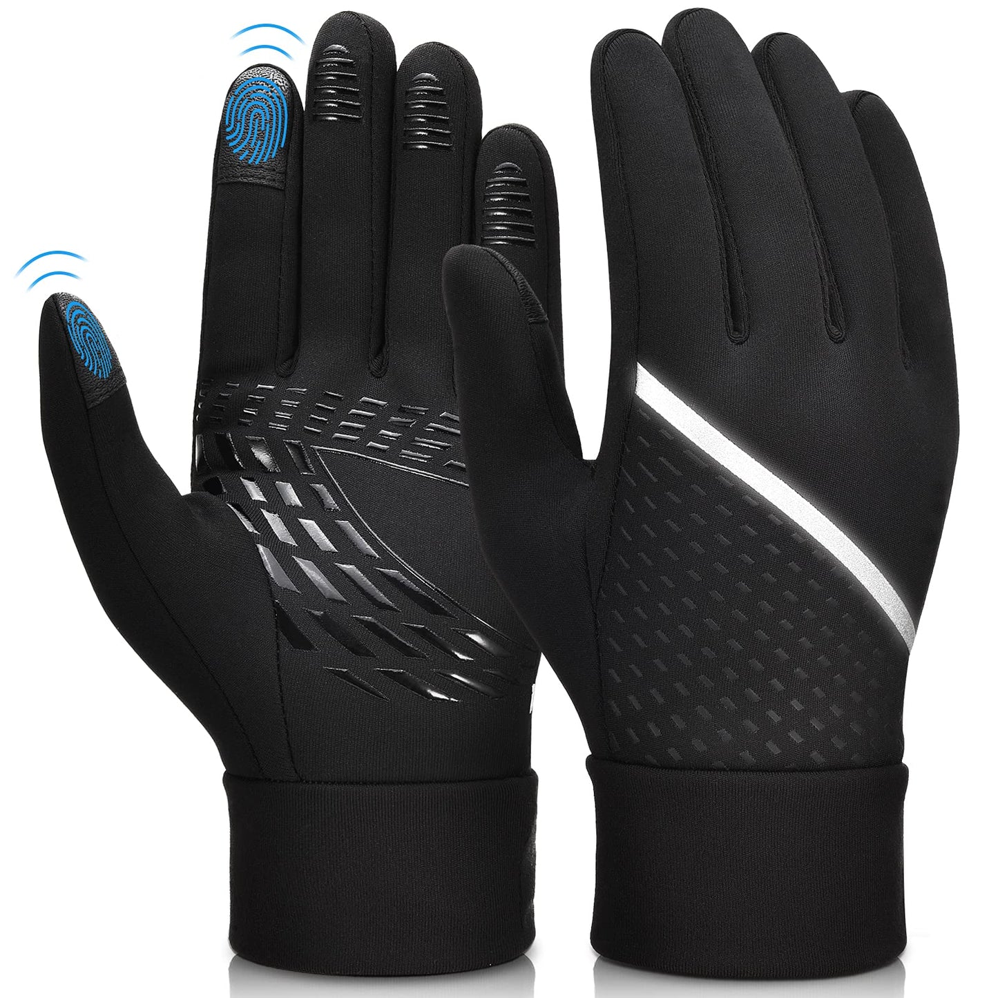 OOPOR Winter Warm Running Sports Gloves - Cold Weather Ski Outdoor Thermal Bike Black Mittens for Man Woman M