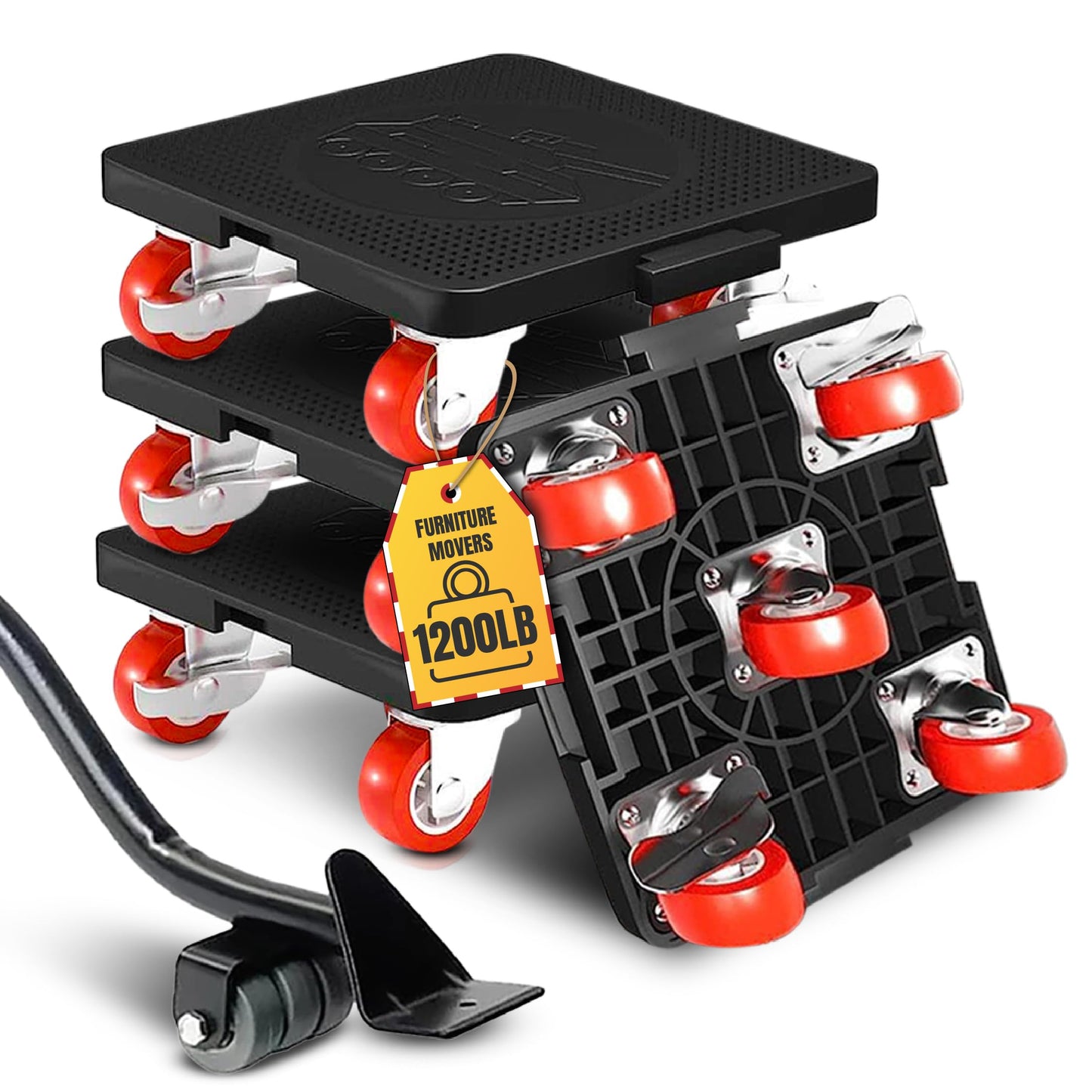 Heavy-Duty Furniture Movers Set - 4-Pack with 360° Rotating Wheels, 1200lbs Capacity - Includes Lifter and Dolly Kit for Sofas, Fridges, and More