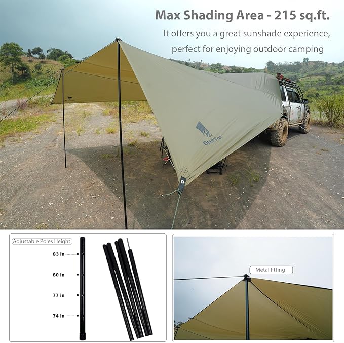 GEERTOP Large Car Awning Camping Tarp SUV Tailgate Truck Canopy Sun Shade Waterproof Outdoor Rear Vehicle Awning Shelter for Van, MPV, Campers
