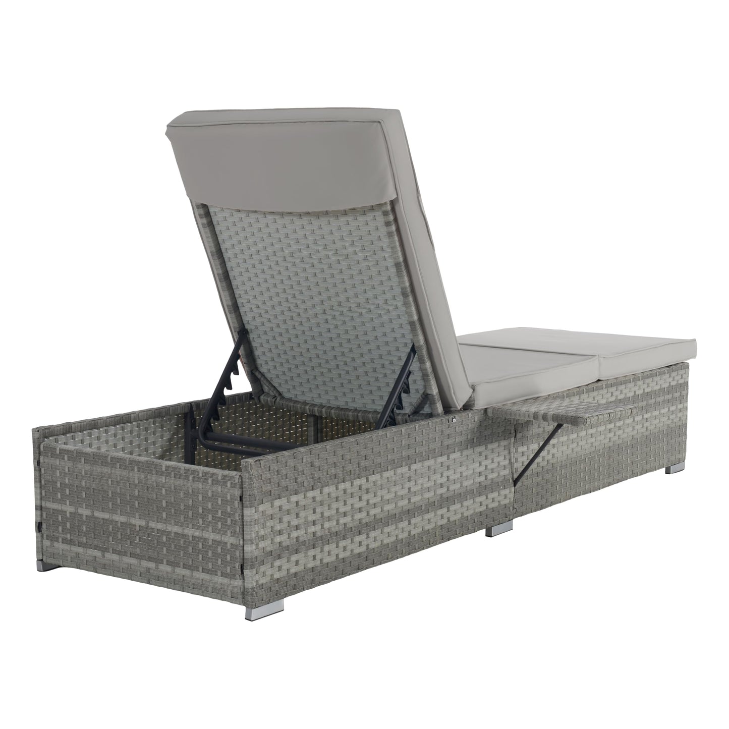 YOPTO Outdoor Chaise Lounge Chair Set of 2,Beach Rattan Recliners with 5-Position Adjustable Backrest and Table,Weatherproof Garden & Outdoor Furniture for Poolside,Light Gray