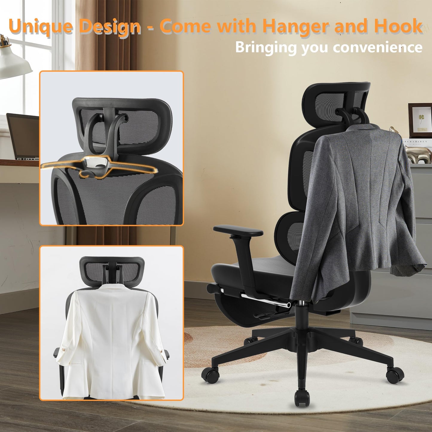 FLEXISPOT ErgoX-S Big and Tall Mesh Office Chair, Computer Desk Chair Adjustable Swivel Chair with Footrest Lumbar Support Headrest and 360°Rotation for Home Office,Mesh