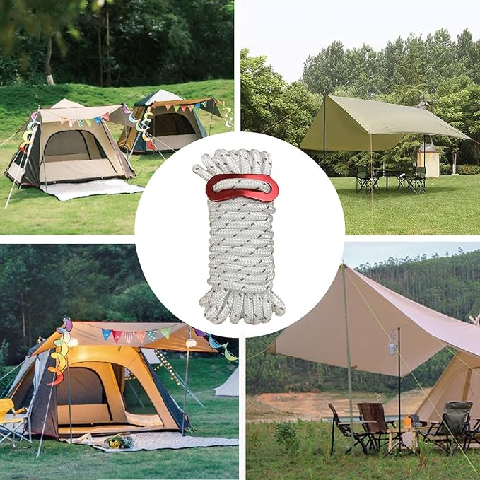 10 Pack 4mm Outdoor Guy Lines Tent Cords Reflective Canopy Wind Rope Lightweight Camping Rope with Aluminum Guylines Adjuster for Tent Tarp, Canopy Shelter, Camping, Hiking, Backpacking White