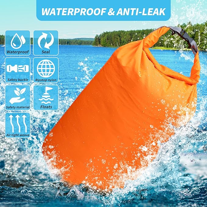 Dry Bag Set, Waterproof Small Lightweight Dry Bags for Paddle Board Kayaking, Fishing, Camping (Orange, 20L 2Pack)
