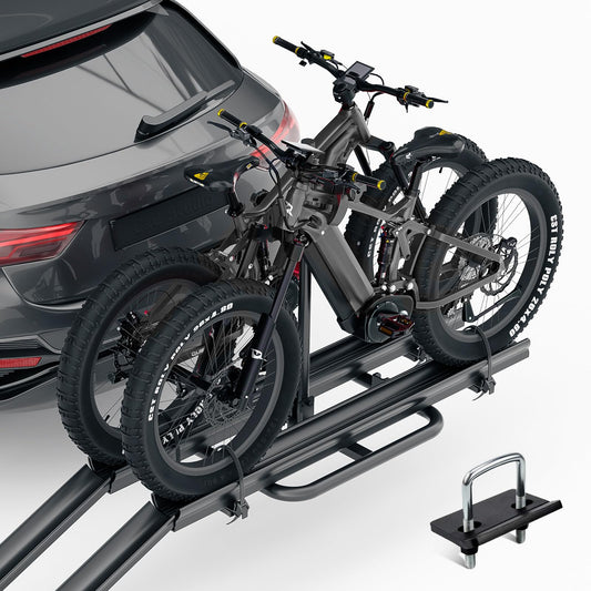 2 EBike Rack with Ramp, 2" Hitch Mounted Carrier Bike Racks Platform, 200 Lbs Max Loading for Standard, 5" Fat Tire and Electric Bicycles, Foldable E-Bike Rack for SUVs Cars Trucks Vans