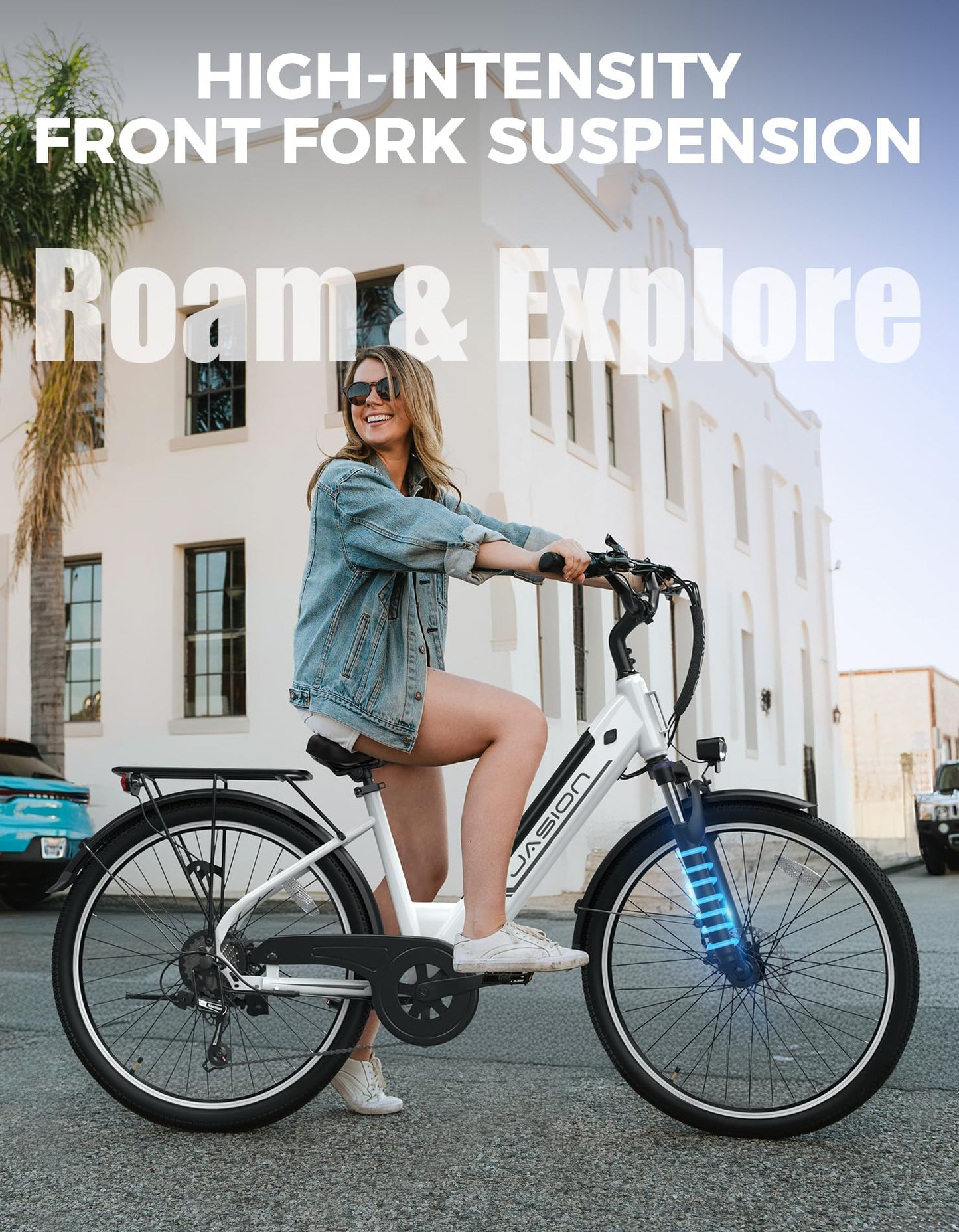 Jasion Roamer ST Electric Bike for Adults, 1200W Peak Motor Max 62miles & 28MPH City Cruiser Ebike,26'' Commuter Ebike, 528WH Removable Battery,7-Speed Electric Bicycles, Front Suspension Bicycles