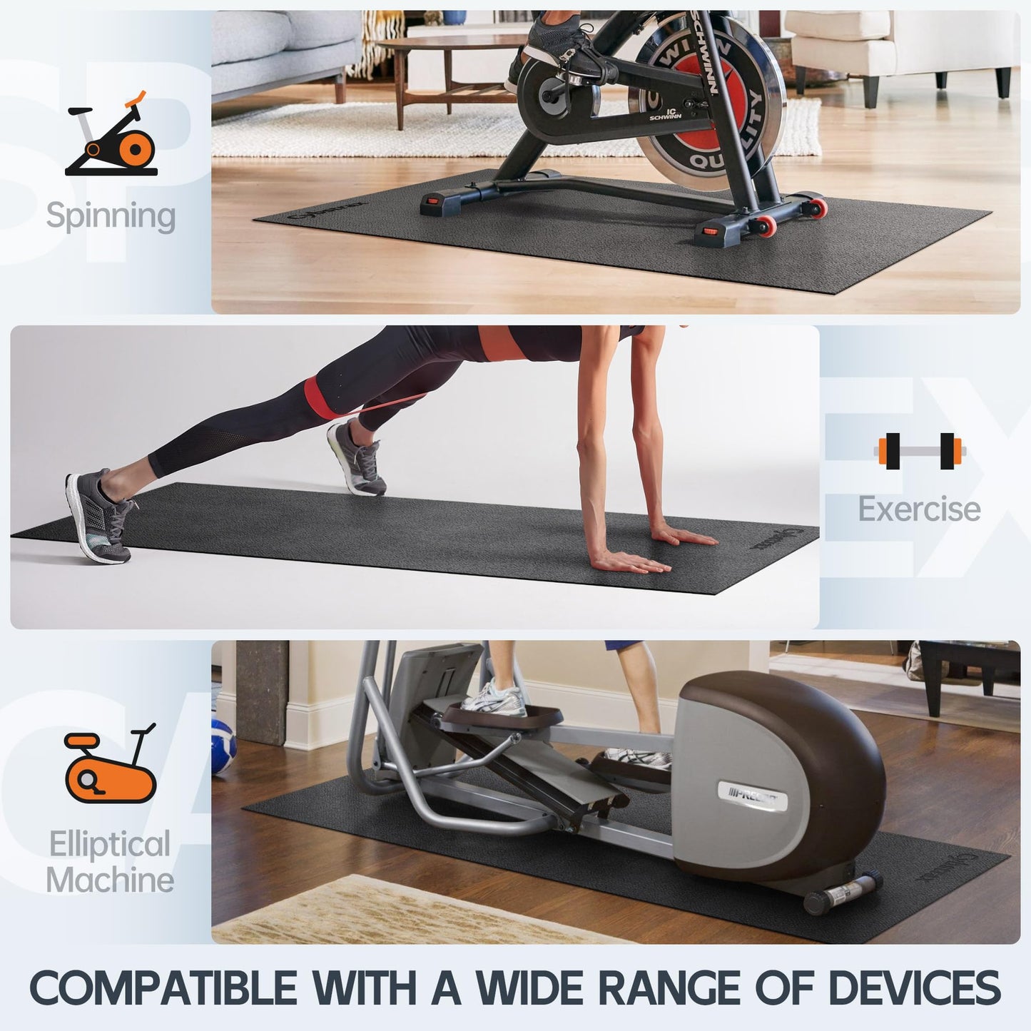Cybstrax Treadmill Mat, Bike Trainer Mat for Stationary Spin Bike, 72" x 36" Non Slip Exercise Equipment Mat for Bike, Treadmill, Elliptical, Yoga - Workout Floor Protector for Carpet Or Hardwood