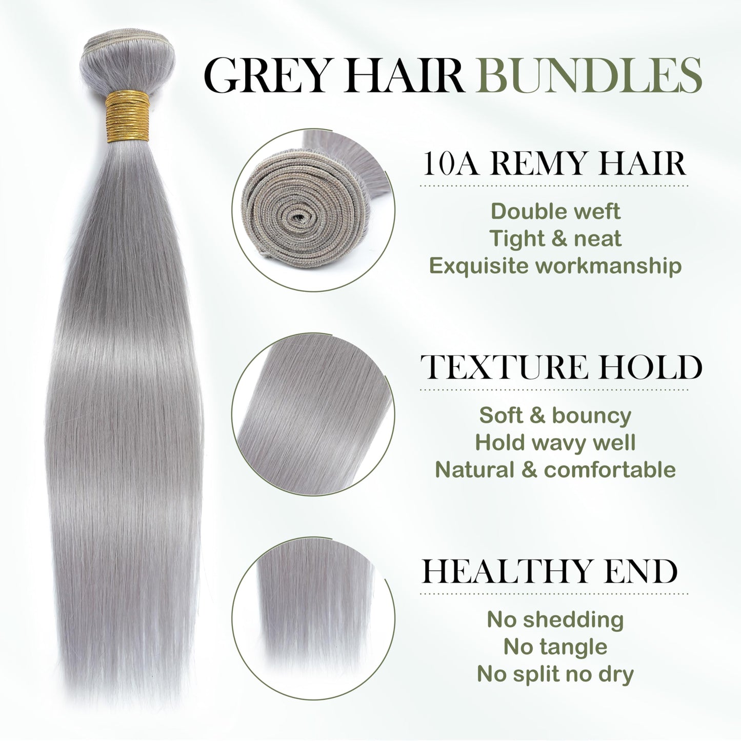 ANMETAN Grey Color Bundles Human Hair, Short Human Hair Bundles 10A 100% Unprocessed Virgin Remy Hair Lavender Colored Bundles Straight Silver Gray Human Hair Weave 3 Bundles 12 14 16 Inch for Women