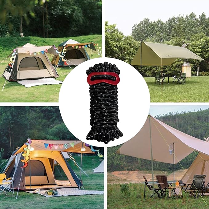 10 Pack 4mm Outdoor Guy Lines Tent Cords Reflective Canopy Wind Rope Lightweight Camping Rope with Aluminum Guylines Adjuster for Tent Tarp, Canopy Shelter, Camping, Hiking, Backpacking Black
