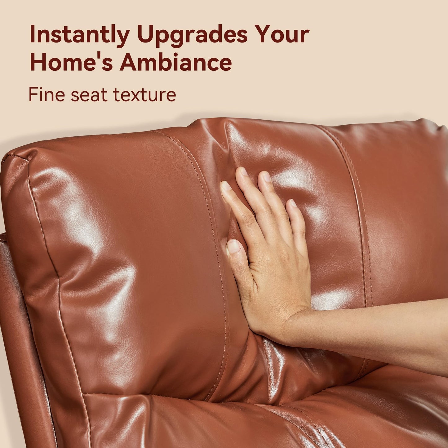 Rocking Recliner with 360° Swivel, Stress Relief Rocker Glider Reclining with Lumbar Support, Adjustable Backrest and Footrest for Nursery Living Room Bedroom Small Spcaes, Faux Leather (Mocha)