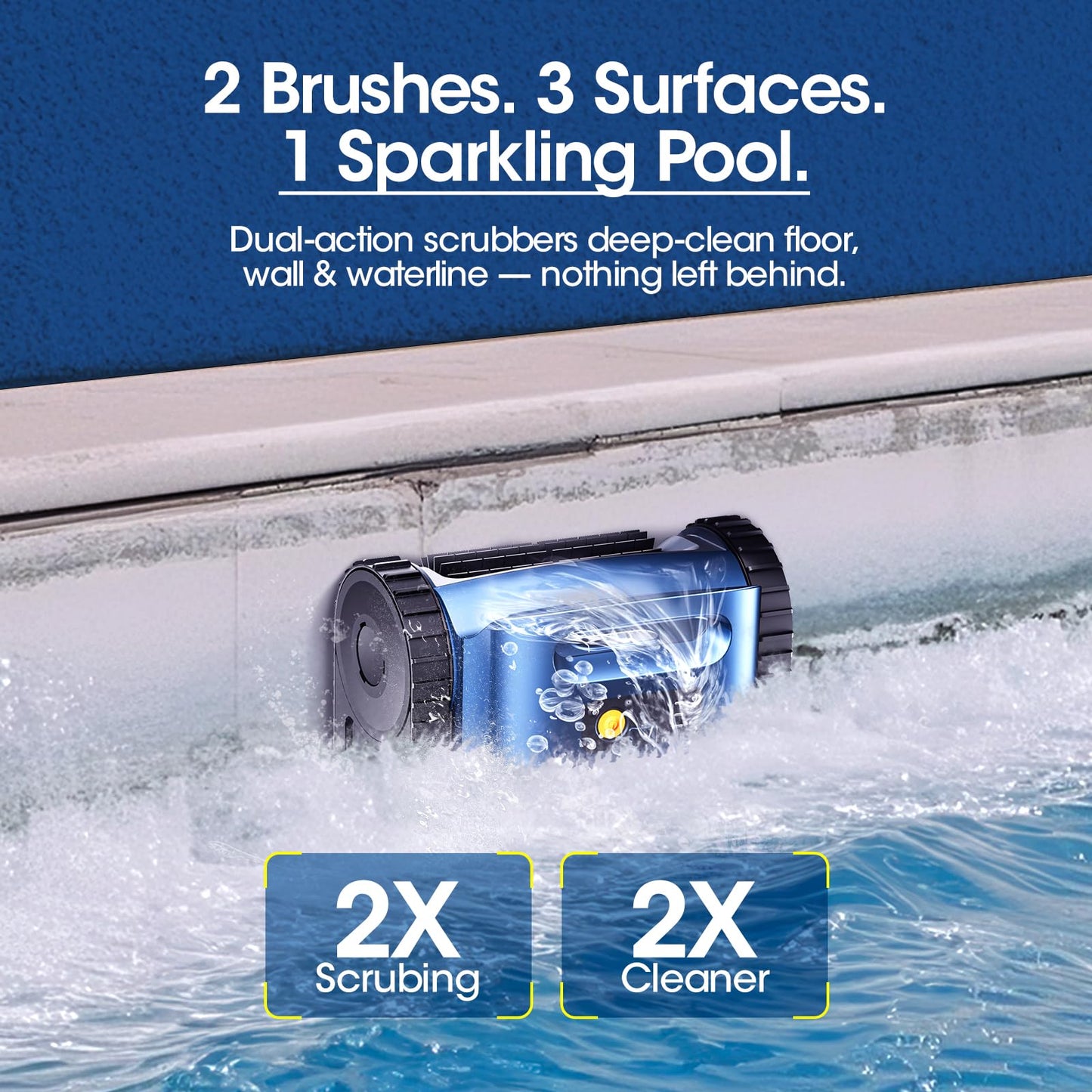Cordless Robotic Pool Vacuum, Pool Cleaner with Track Drive & Sonar Navigation, 180W Brushless Motor, Wall & Waterline Climbing, 150-Min Runtime, for Inground & Above-Ground Pools up to 2150 Sq. Ft.