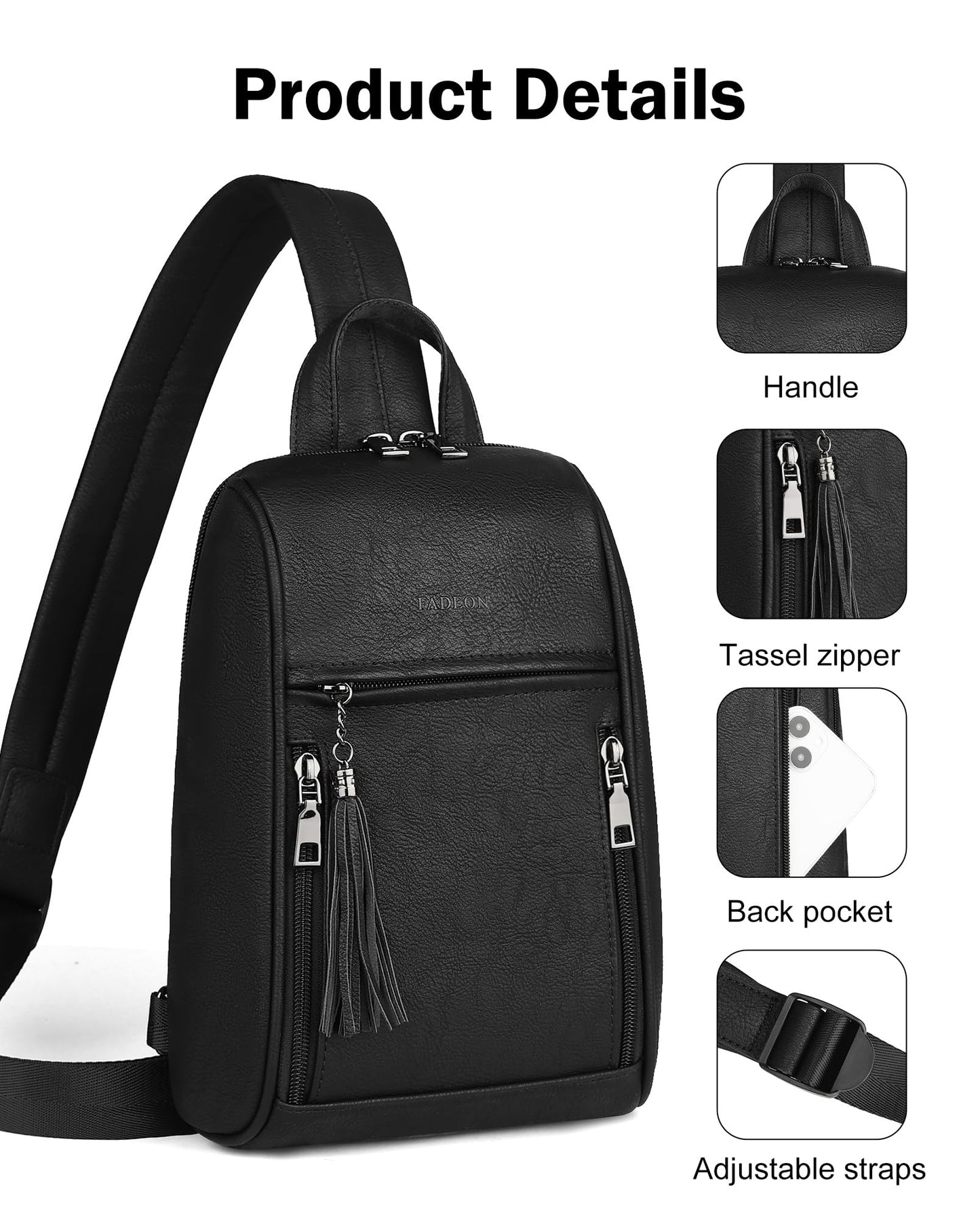 FADEON Large Sling Bag for Women Crossbody Purse with Tassels for Travel, Designer Leather Shoulder Chest Bags