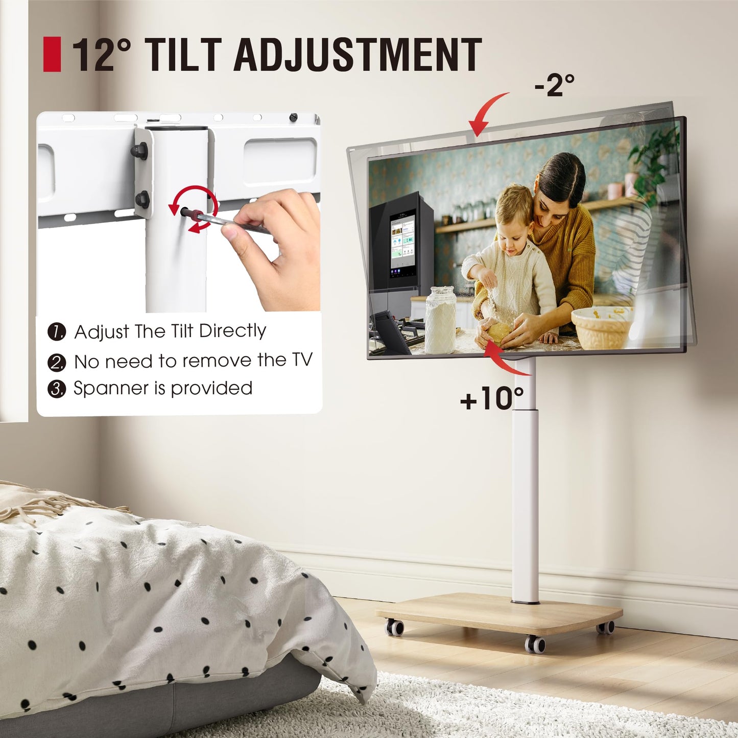 AOKCOS Rolling TV Stand for 43 50 55 60 65 70 75 Inch TVs, Portable Mobile TV Stand on Wheels, 10-Level Height Adjustable TV Cart with Swivel & Tilt Mount for Bedroom/Living Room/Office/Corner